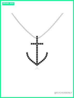 Black Onyx Anchor Pendant Necklace Sterling Silver Vermeil